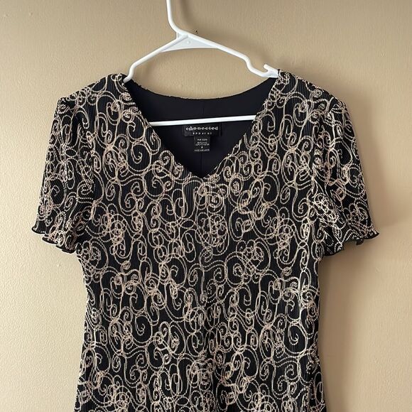 Connected Apparel Black & Gold Bodre Sheath Dress- Size 8 - Picture 5 of 10